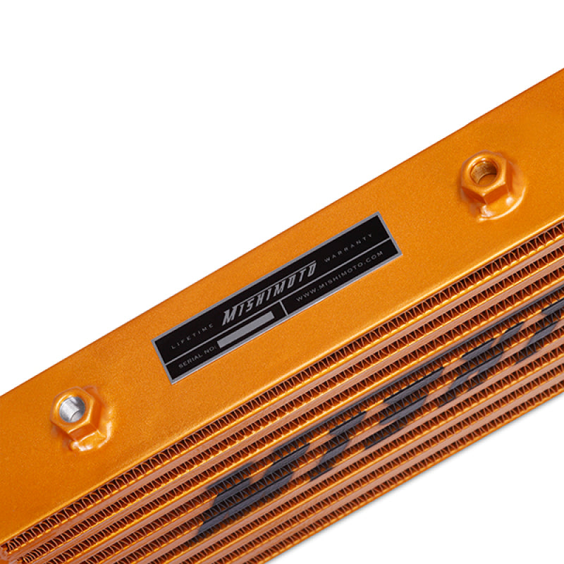 Mishimoto Universal Gold Z Line Intercooler Overall Size: 28x8x3 Core Size: 21x6x2.5 Inlet / Outlet