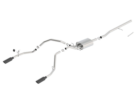 Borla 14 Sierra 1500 C/B S-Type Exhaust/2.75in Into Dual 2.25in Out 4in Split Rear Exit-Black Chrome
