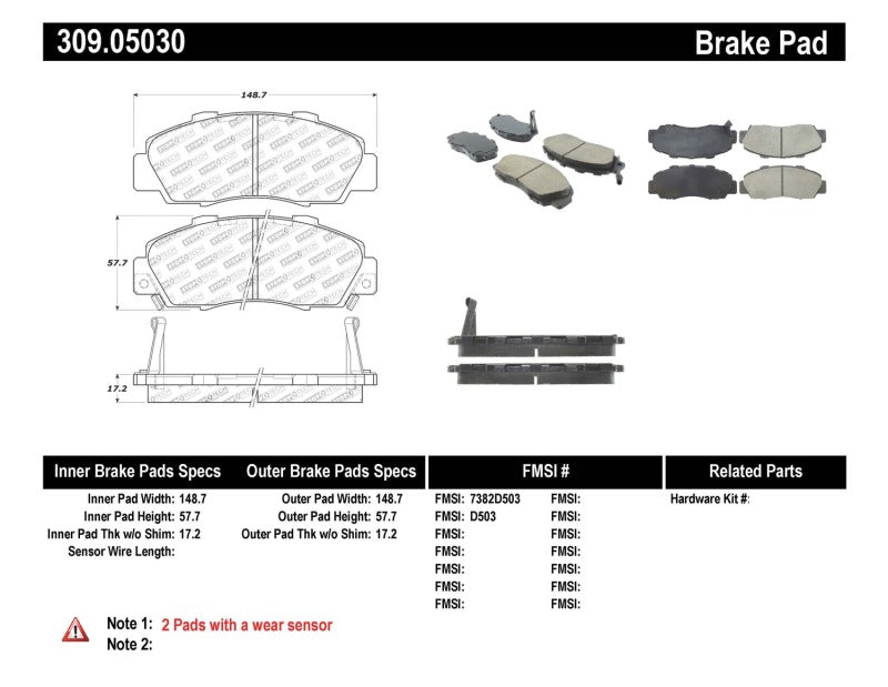 StopTech Performance 97-99 Acura CL/ 97-01 Integra Type R/91-95 Legend/91-05 NSX Front Brake Pads