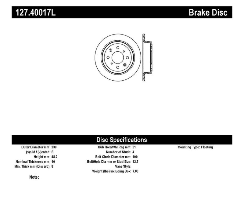 StopTech 90-96 Acura Integra / 97-01 Integra (Exc. Type R) Slotted & Drilled Left Rear Rotor