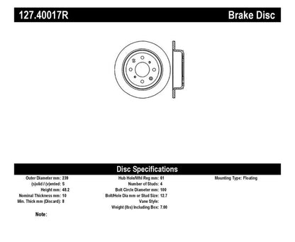 StopTech 90-96 Acura Integra / 97-01 Integra (Exc. Type R) Slotted & Drilled Right Rear Rotor